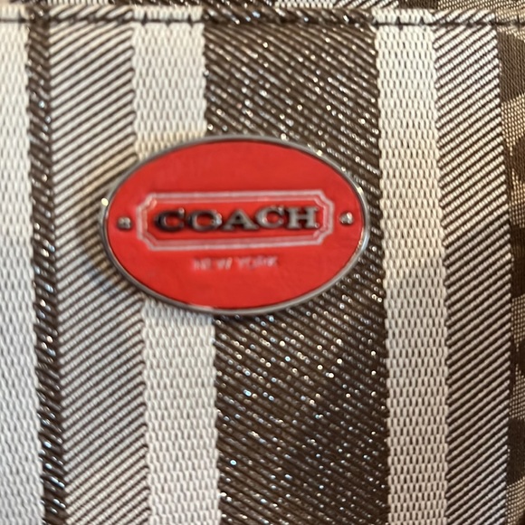 Vintage. Authentic. Leather and Canvas Orange Coach Satchel with Silver Details. - Picture 8 of 10